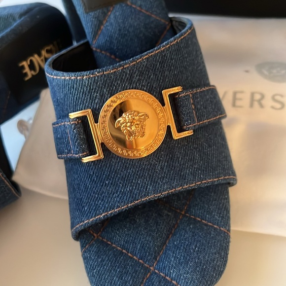 Versace Denim Heeled Sandals - Picture 3 of 8